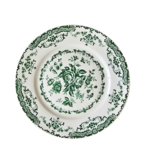 Green Floral Transferware Plate